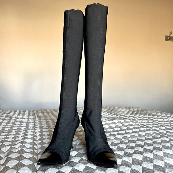 Via Spiga Black Stretch Fabric Heeled Boots with Pointed Toes Women’s Size 8 - Picture 5 of 12